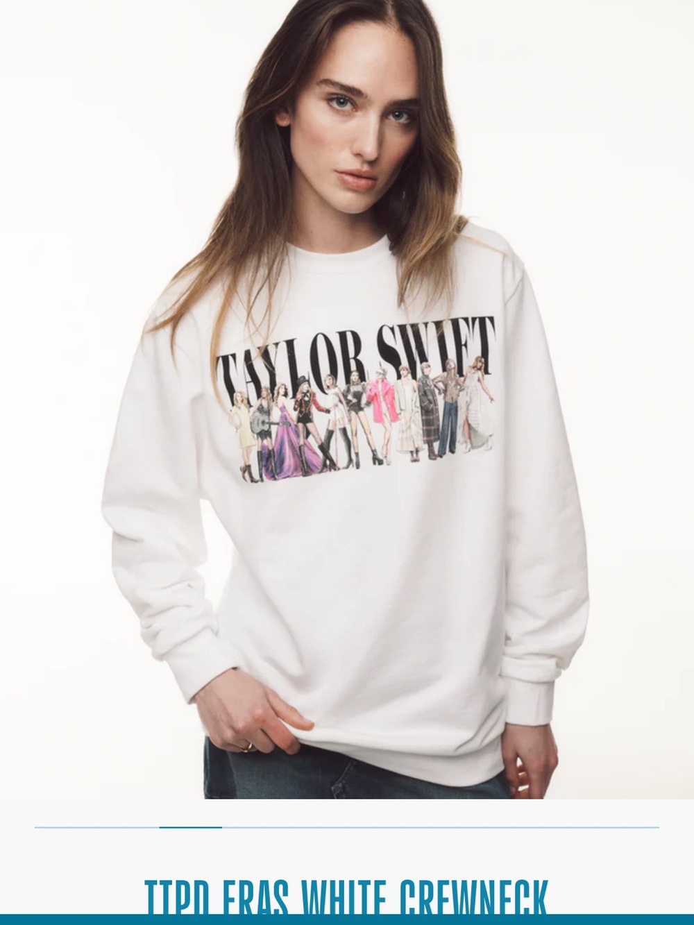 Taylor Swift White Eras TTPD Crewneck Sweatshirt Size Large